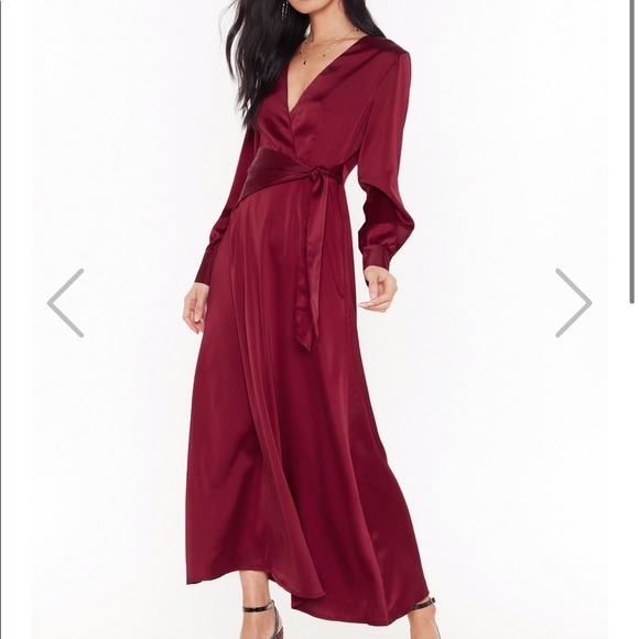 Nasty Gal Dresses & Skirts - Burgundy Wrap Design Satin Maxi Dress